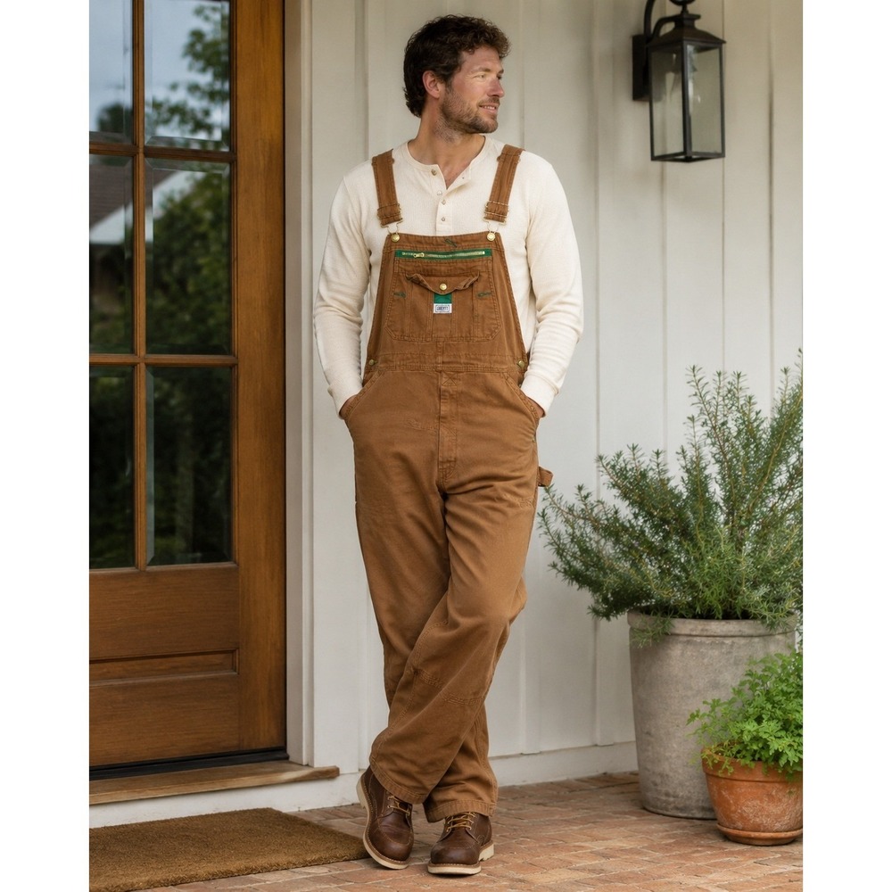 Liberty Mens Brown Duck Canvas Bib Overalls Straight Leg 38x32 Workwear Heritage